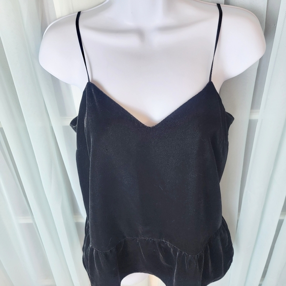 J Crew Velvet Ruffle Cami Peplum Tank Top Black Sz 4T Whimsigoth Fairy Witchy - Picture 4 of 9